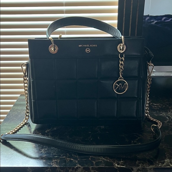Michael Kors Black Quilted Satchel with Gold Accents - Picture 1 of 1